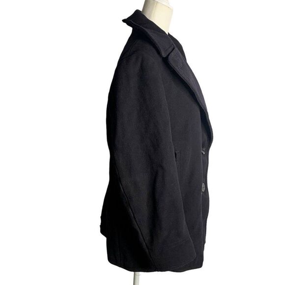 Vintage 50s Military US Navy Pea Coat 36 Black Wool Button Pockets Notch Collar - Picture 4 of 9